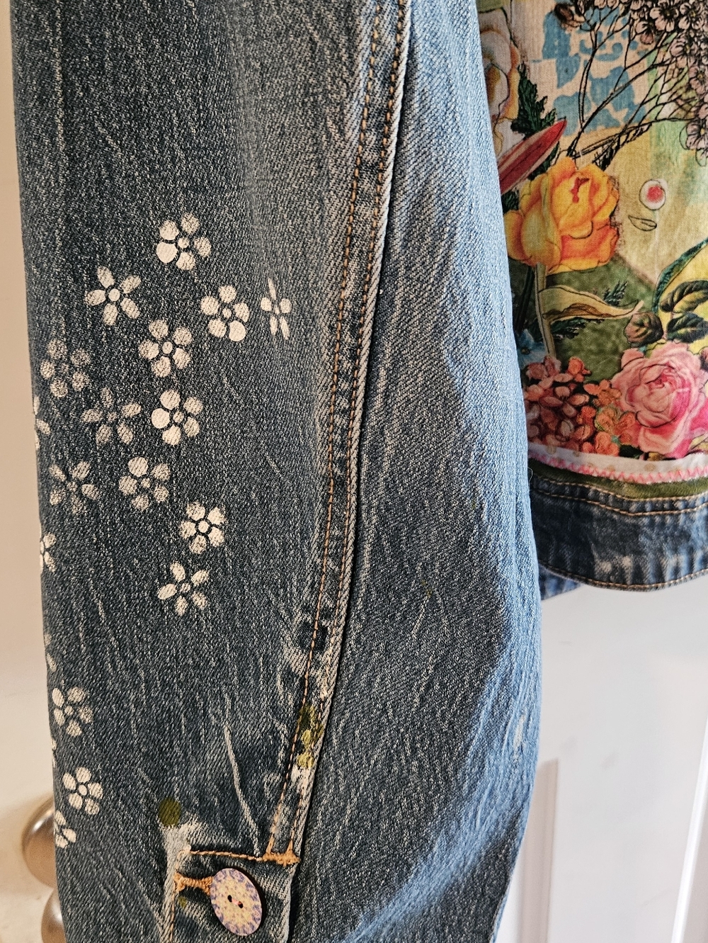 Upcycled Blue Denim Embellished Jacket with Butterfly & Bird Motifs - Picture 7 of 8